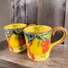 Large Oversized Coffee Mug Cup Ceramic Harvest Fruit Pattern Mugs Cups Set 2 VTG picture