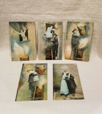 Antique UNUSED Postcards 'Our Brave Fireladdies' Complete Set Of 5 picture