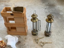 Vtg Early Brass & Etched Glass Panes Hexagon Candle Holder Lantern 19” picture