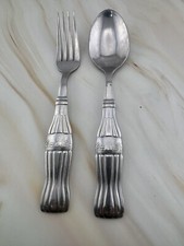 Gibson Coca-Cola Stainless 18/0 Coke Bottle Handle Flatware Set 2 pc Fork Spoon picture