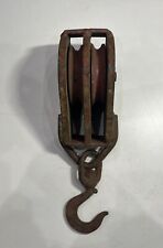 Antique Rustic Metal Double Block Tackle Medium Size Barn Farm Pulley picture