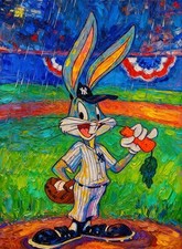 Looney Tunes Bugs Bunny Yankees Cartoon Limited Artist Signed Trading Card /30 picture