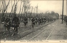 WWI Cyclists Bicycles French Going to Ypres c1914 Vintage Postcard picture
