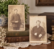 Antique Victorian Era Cabinet Photo CDV Cards 2 Men Sepia Portraits Late 1800s picture