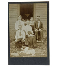 Family Portrait with Dog Outside Rustic Antique Cabinet Card / Mounted Photo picture