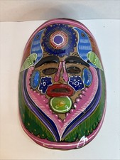 Vintage Mexican Folk Art Mask, Handmade, Clay, Brightly Painted picture
