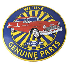 Vintage Chevrolet Sign - Sales Service Genuine Parts Gas Pump Porcelain Sign picture