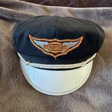 Vintage Harley-Davidson Motorcycle Black/White Captains Cap Hat, 7 3/8 picture
