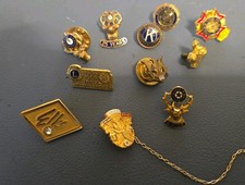 Lot of 11  Vint. gold tone Fraternal Organization Lapel Pins & Tie Tack w/ Chain picture