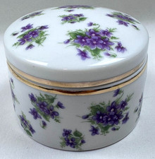 (3B) Vintage Lefton China Violets Round Trinket Box Lid 01948 picture