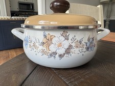 Vintage1970s Honey Ware Fuji Horo Enamel Stock Pot Dutch Oven-Retro Floral Japan picture