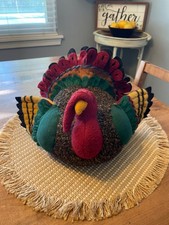 Vintage primitive plush/felt turkey table sitter Hallmark picture