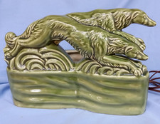 BORZOI PAIR RUNNING DOGS 1951 TV LAMP figurine marked 12