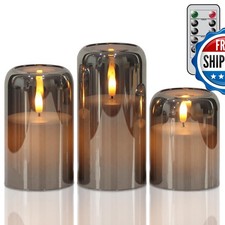 GenSwin Black Glass LED Flameless Candles Remote Timer picture