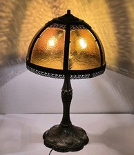 Antique 1920's Art Nouveau Amber Glass & Cast Iron Table Lamp 24