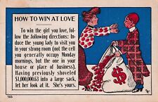 Vintage 1900s Postcard How To Win At Love Bag Full of Money Funny Humor Cartoon picture