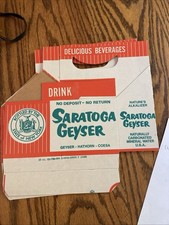 Vintage SARATOGA GEYSER Mineral Water Cardboard Carton 6-Pack Carrier NOS picture