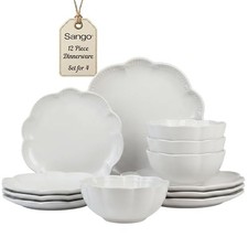 Sango Bethany 12 Pieces Scalloped White Plates & Bowls Set 12-Piece Set picture