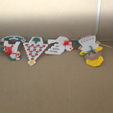 Vtg Plastic Canvas Christmas Hanging Ornaments Set of 4 Angel Dove Tree Horse picture