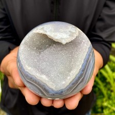 1.19LB Natural Open Smile Agate Sphere Purple Crystal Geode Healing Wealth Colle picture