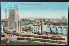 Vintage Minneapolis Postcard Gold Medal Pillsbury Flour Signs 1910 Railroad Mill picture