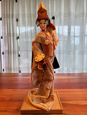 Vintage 1970s Sakura Geisha Doll – 18” Silk Brocade Kimono - Case Damaged picture