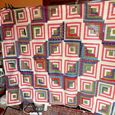 Antique Patchwork Quilt Top Great Early Fabrics - Log Cabin - 82 x 79 picture
