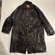 VTG Firefighters Coat Janesville Apparel Wis Rubberized Black Trench Coat 44 84 picture