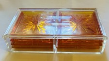 8 Acrylic Lucite Dek-O-Coasters Orange Starburst Mid Century MCM Vintage 60s 70s picture