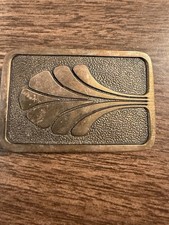 Vintage 1970s BTS Basic Tool Supply Art Deco Tulip Belt Buckle Brass RARE picture