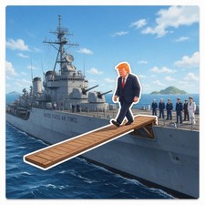 Bumper Sticker orange man walking down the plank picture