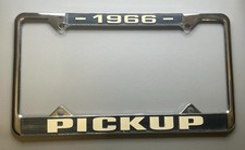 License Plate Frame 1966 PICKUP Metal Chrome Finish White Letters Purchased 1990 picture