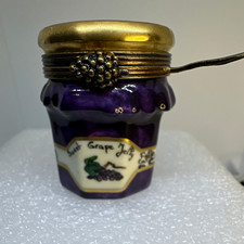 Limoges Trinket Box Vintage Grape Jelly Jar with Spoon on Lid picture