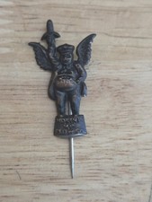 Antique 1900s Original Embossed Brass Moline Plow IL Flying Dutchman Stickpin picture