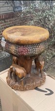 Vintage Hand Carved Elephant Stool with Ornate Decoration picture