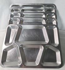 Lot Of 5 Vtg US Stainless Steel Military Mess Hall Food Trays Sectioned 1950s picture