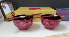 Sanrio Hello Kitty 2002 Little Twin Stars Lacquer 2 Bowls & Chopsticks Gift Set picture