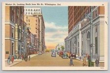 Market St North from 9th St Wilmington Delaware Postcard 1949 Vtg Cars St View picture