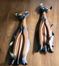 1960’s Pair Masketeers Siamese Cats MCM Wall Hanging Wood & Metal Art Vintage picture