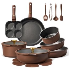 CAROTE 21pcs Pots and Pans Set, Nonstick Cookware Set 21 Piece, Brown picture