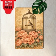 Vintage Peony Birdcage Floral Sign 8x12 Elegant Victorian Botanical Metal Decor picture