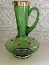 Vintage Italian Green Glass Decanter with Gold Gilding and Red Accents picture
