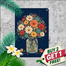 Colorful Daisy Flowers In Glass Jar Bouquet Sign Vintage Botany Metal Plaque picture