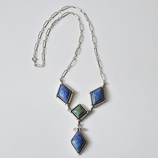 Vintage Native American Sterling Silver Lapis Lazuli Turquoise Diamond Y-Drop... picture