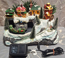 Fiber Optic Christmas Village Moving Train Tunnel Snow Scene 11in Large picture