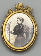 Antique Victorian Gilt Metal Hanging Portrait Photograph Frame Velvet Back c1895 picture