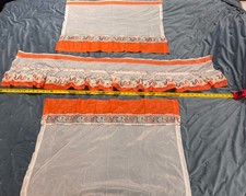 Vintage Orange Brown Kitchen Curtains 70s Valance Ruffle Mod Groovy Hippie A1 picture