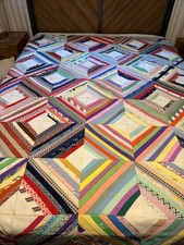 Vintage 1970s Polyester String Quilt King Size 90x100 Colorful Patchwork picture