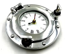 Nautical Porthole Wall Clock Silver Aluminum Marine Decor Handmade Gift picture