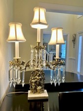 Antique Victorian 3-Light Girandole Lamp Brass Marble Rare Updated Electric Mint picture
